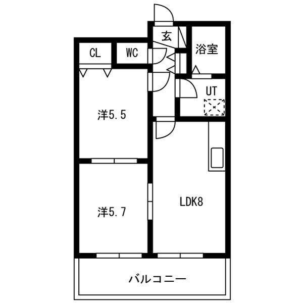 リベルテウイング(2LDK/2階)の間取り写真