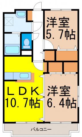 プリムヴェールA棟(2LDK/3階)の間取り写真