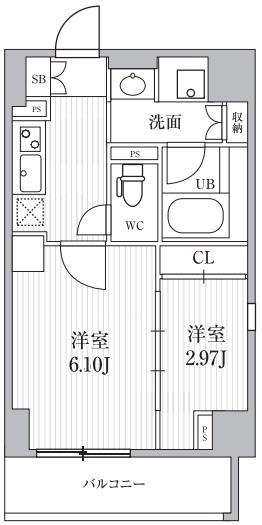 シーズンフラッツ靭本町(2K/8階)の間取り写真