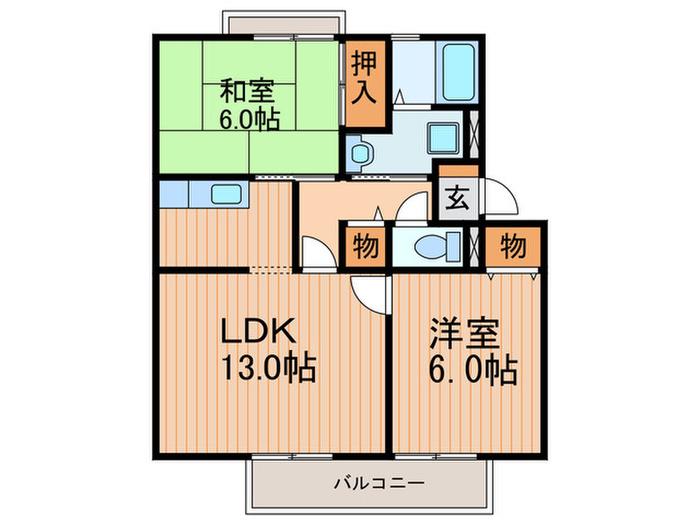 カルチェ東香里II(2LDK/1階)の間取り写真