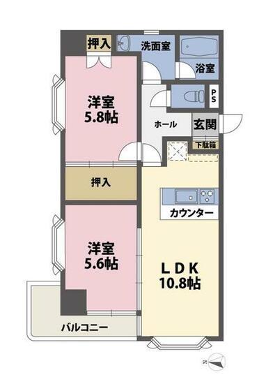 ラ・フォンテーヌ(2LDK/8階)の間取り写真