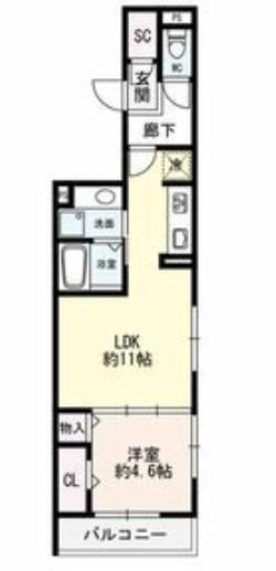 D-ROOM名駅F棟(1LDK/2階)の間取り写真