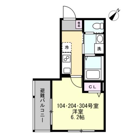 ベイルーム小田急相模原(1K/3階)の間取り写真