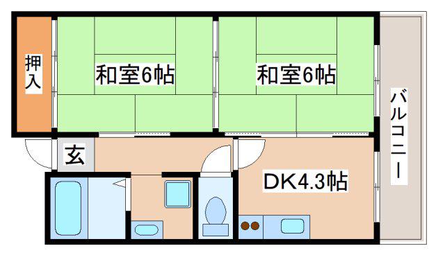 シャロン鷹取東(2DK/3階)の間取り写真