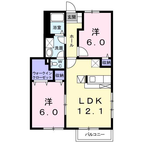 カリーノフィオーレA(2LDK/1階)の間取り写真