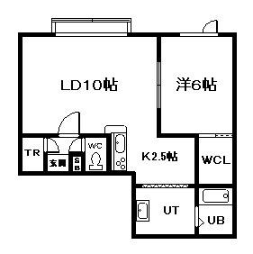ハスコート赤平(1LDK/2階)の間取り写真