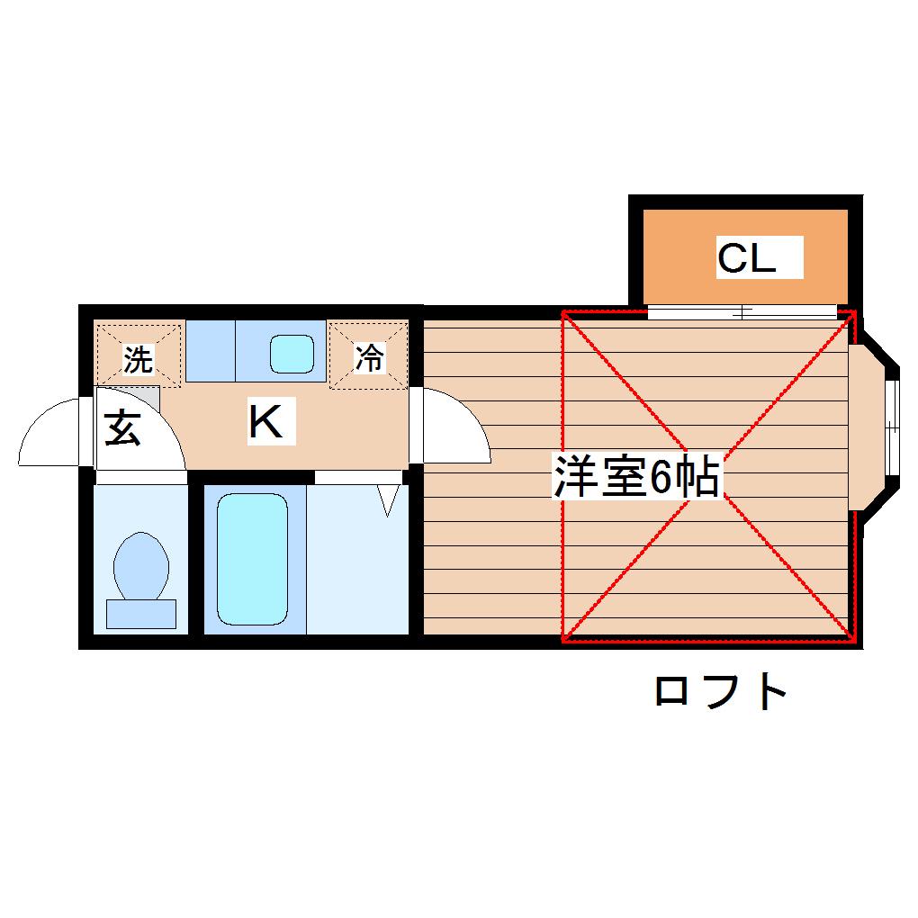 ホワイトキャッスル21番館(1K/2階)の間取り写真