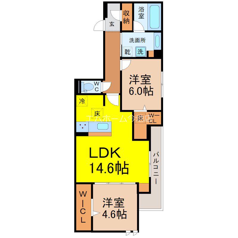 セレスティア苗代(1LDK/3階)の間取り写真