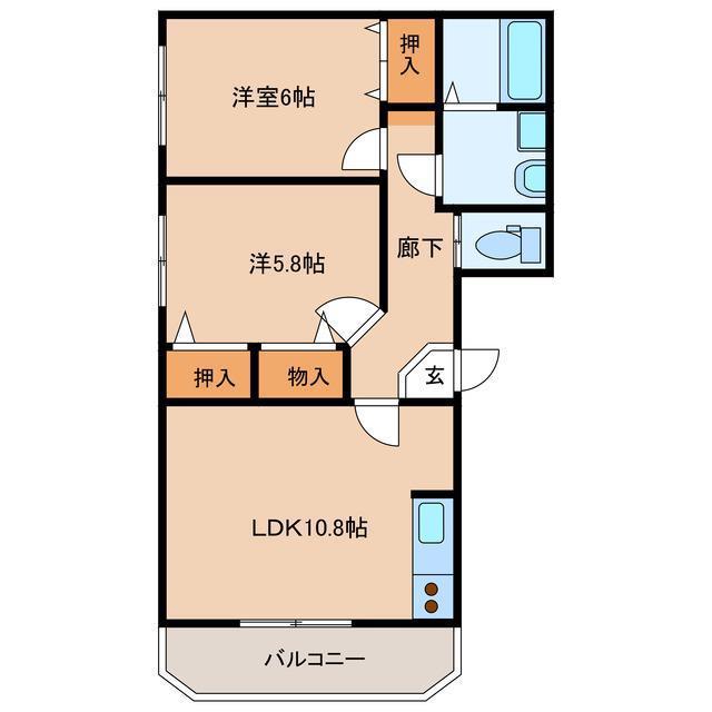 ブレインマンションあすか(2LDK/3階)の間取り写真