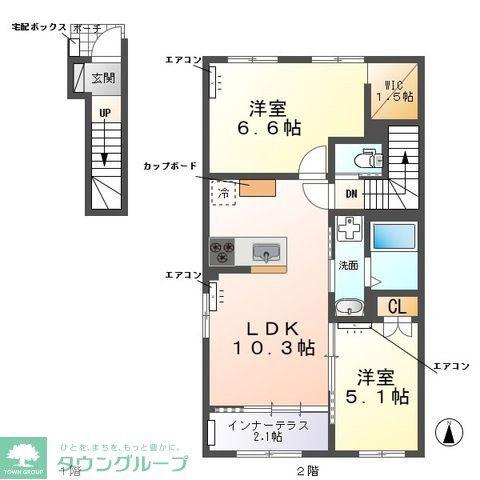 ウエストビレッヂI(2LDK/2階)の間取り写真