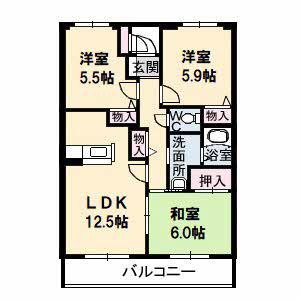 ガーデンシティ大町(3LDK/2階)の間取り写真