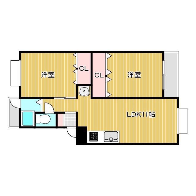 深江橋コーポ(2LDK/4階)の間取り写真