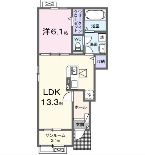 ル クレール / 大曲日の出町(1LDK/1階)の間取り写真