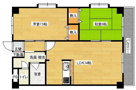 ティーア伴安(2LDK/1階)の間取り写真