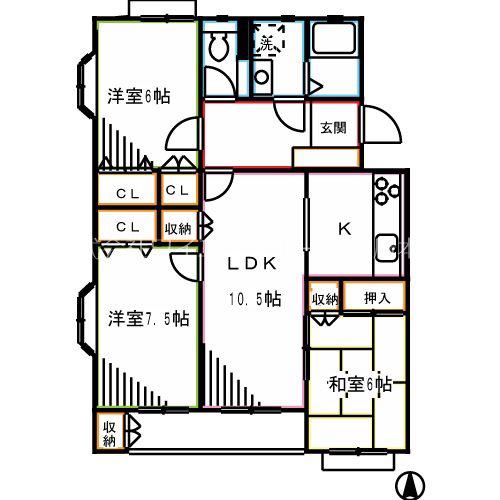 桜橋コートA棟(3LDK/1階)の間取り写真