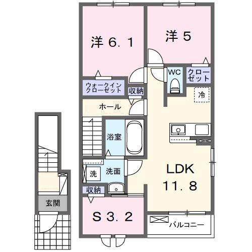 フィデール行橋C(2SLDK/2階)の間取り写真