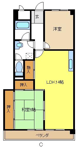 OS・SKYマンション植田南(2LDK/5階)の間取り写真