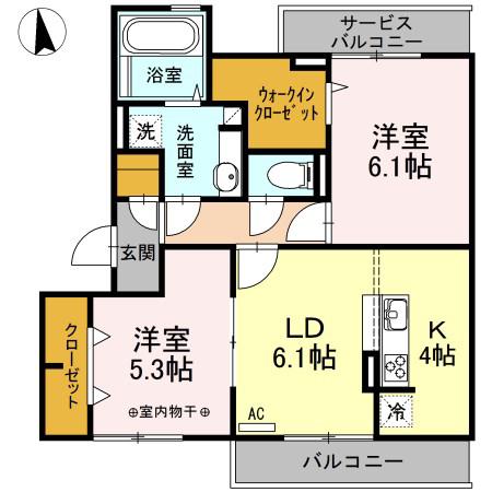 グランドゥール シャルマン(2LDK/2階)の間取り写真