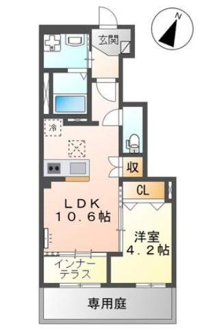 アンソレイユ(1LDK/1階)の間取り写真