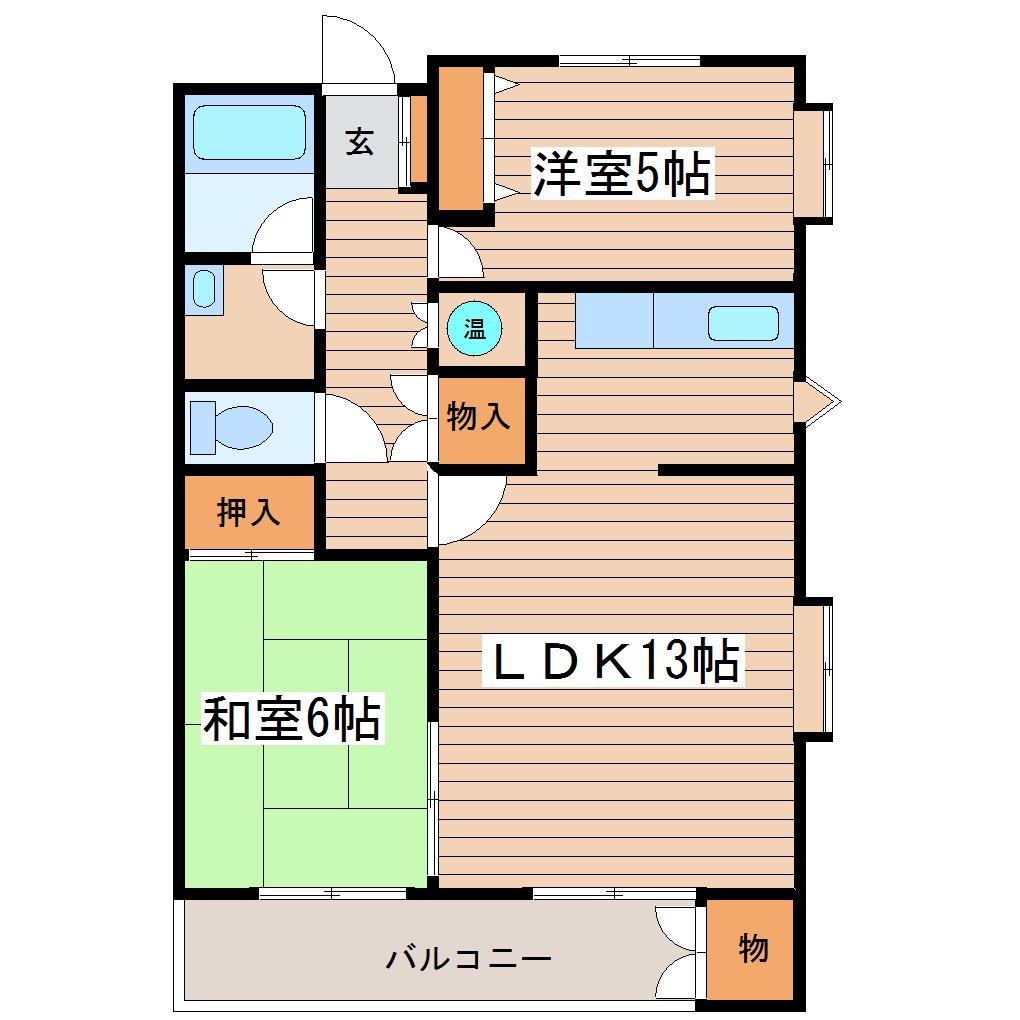リッツコート北仙台(2LDK/1階)の間取り写真