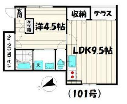 マンションオークラ境(1LDK/1階)の間取り写真