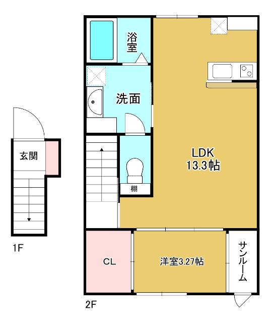 ル・アンジュ長江 A棟(1LDK/2階)の間取り写真