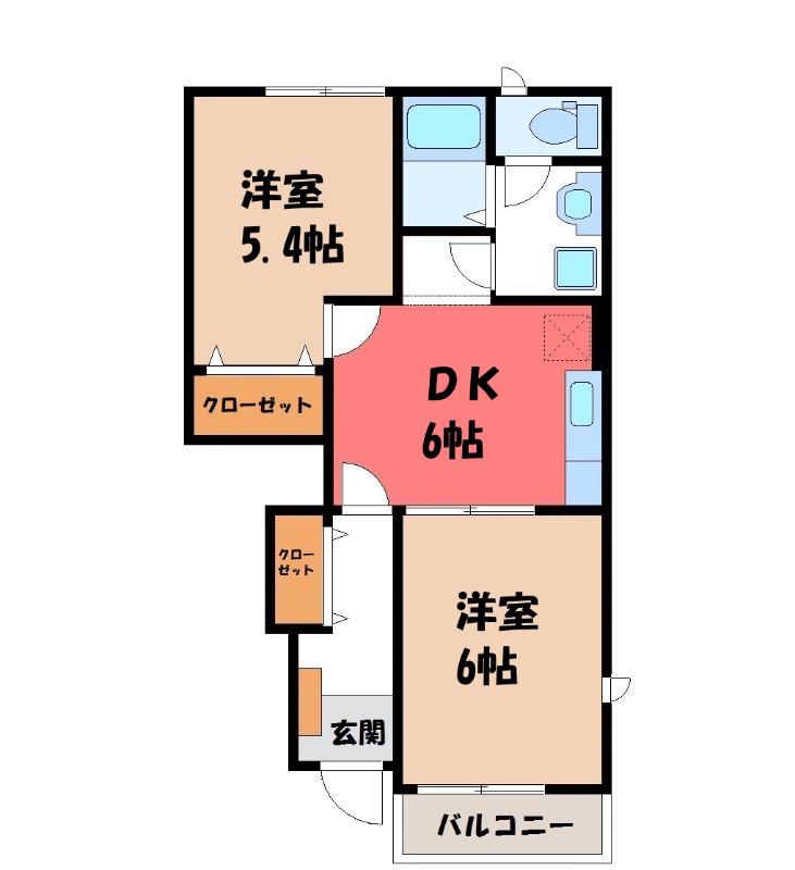 アンソレイエB(2DK/1階)の間取り写真