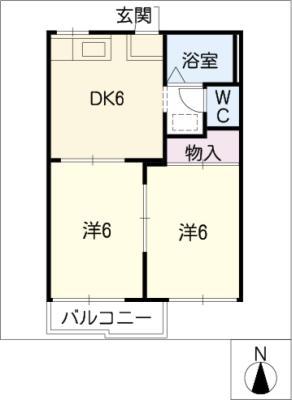 ガーデンハウス郷中A・B(2DK/2階)の間取り写真