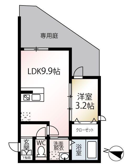 スペリオール二日市(1LDK/1階)の間取り写真