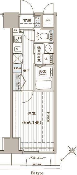 ZOOM銀座2丁目SECOND(1K/9階)の間取り写真