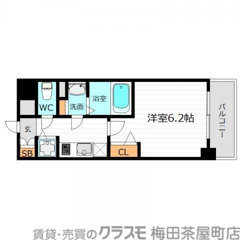 プレサンスタワー北浜(1K/5階)の間取り写真