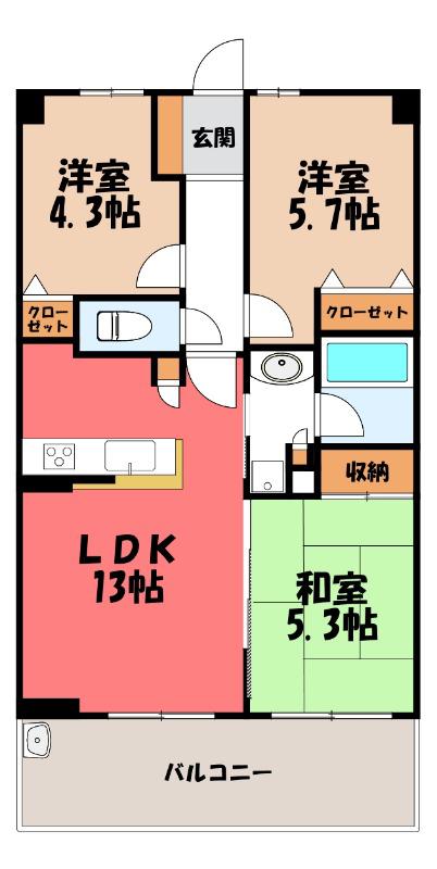 ラヴィドール鴻巣(3LDK/7階)の間取り写真
