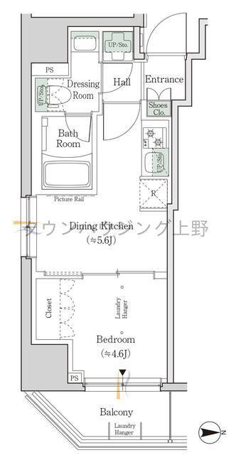 ワンルーフレジデンス新御徒町(1DK/6階)の間取り写真