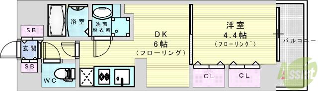 セントロイヤルクラブ新大阪(1DK/6階)の間取り写真