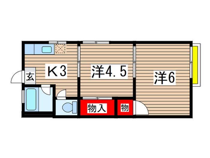 サニーハイツ(2K/2階)の間取り写真
