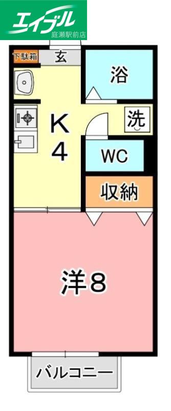 ニングル土倉 C(1K/2階)の間取り写真