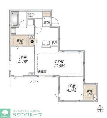 オカバ八王子堀之内ヘーベルメゾン(2LDK/1階)の間取り写真