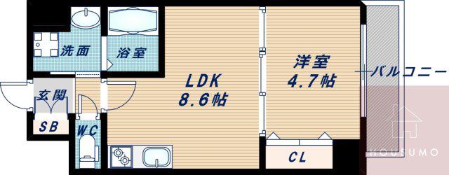 HALU江坂東(1LDK/9階)の間取り写真
