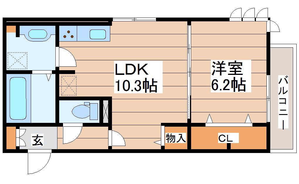 ルミエール大和町(1LDK/2階)の間取り写真