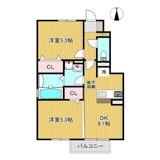 ユニティー郡山北I(2DK/1階)の間取り写真