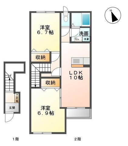 ボンヌール(2LDK/2階)の間取り写真