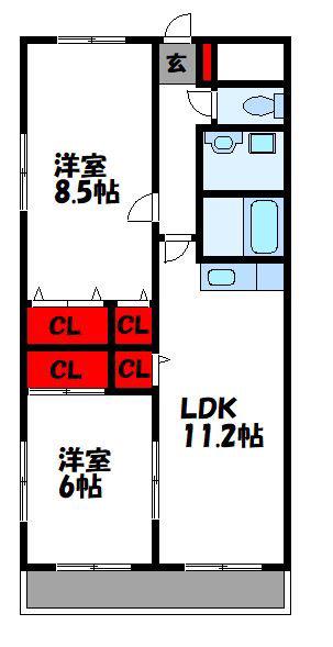 クレセール新宮(2LDK/1階)の間取り写真