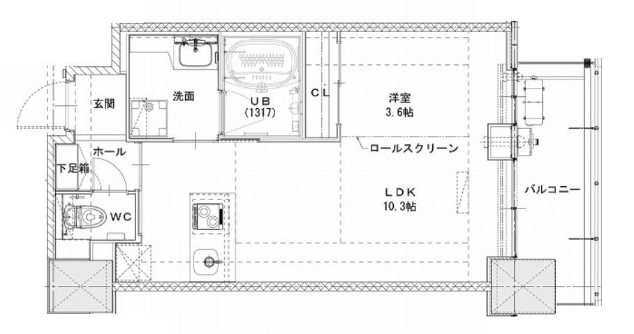 ノルデンハイム同心(1LDK/3階)の間取り写真