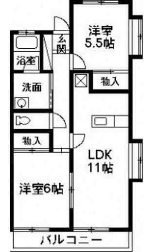 コンフォート宮子(2LDK/1階)の間取り写真