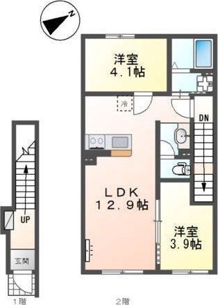 東合川アパート(2LDK/2階)の間取り写真