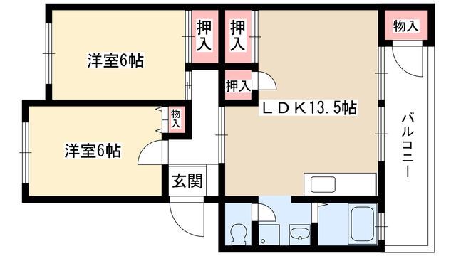第1青峰ビル(2LDK/3階)の間取り写真