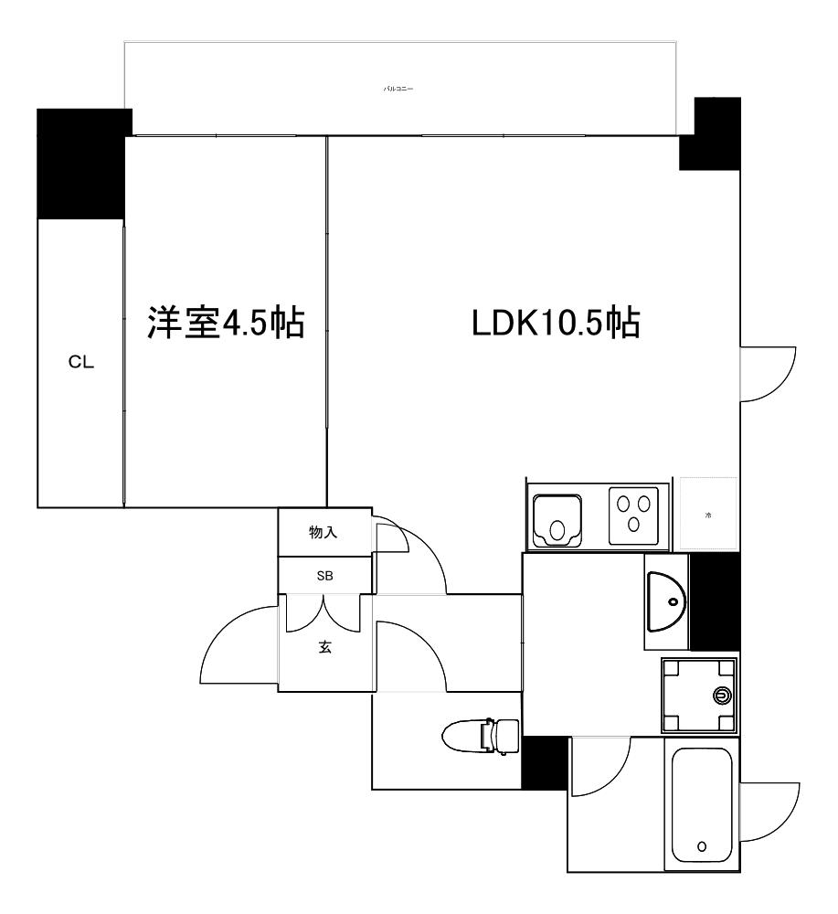 CALAMUS夕陽ヶ丘(1LDK/4階)の間取り写真