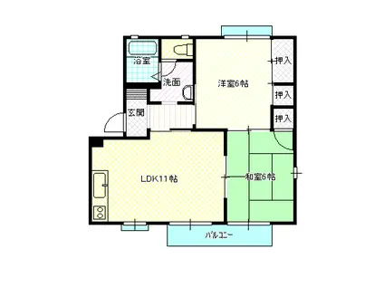 ニューディアス湯浅 C(2LDK/1階)の間取り写真