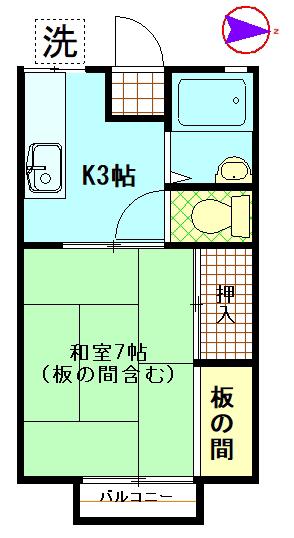 第2河内ハイツ(1K/2階)の間取り写真