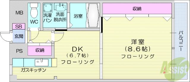 アートシャルマン東仙台(1DK/1階)の間取り写真